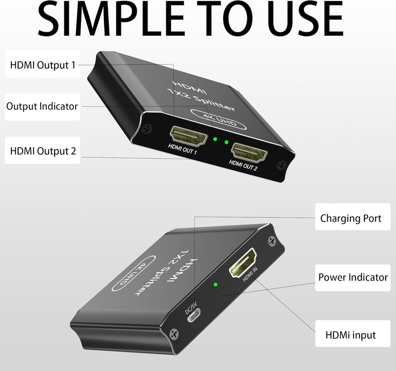 Closs HDMI Splitter 1 in 2 Out, 4K HDMI Splitter for Dual Monitors (Not for Extended Display, Mirror Only/Copy Mode), Sends Same Content to 2 Screens, Works with Laptop, TV, Monitor(HDMI Cable Not Included) - Image 3